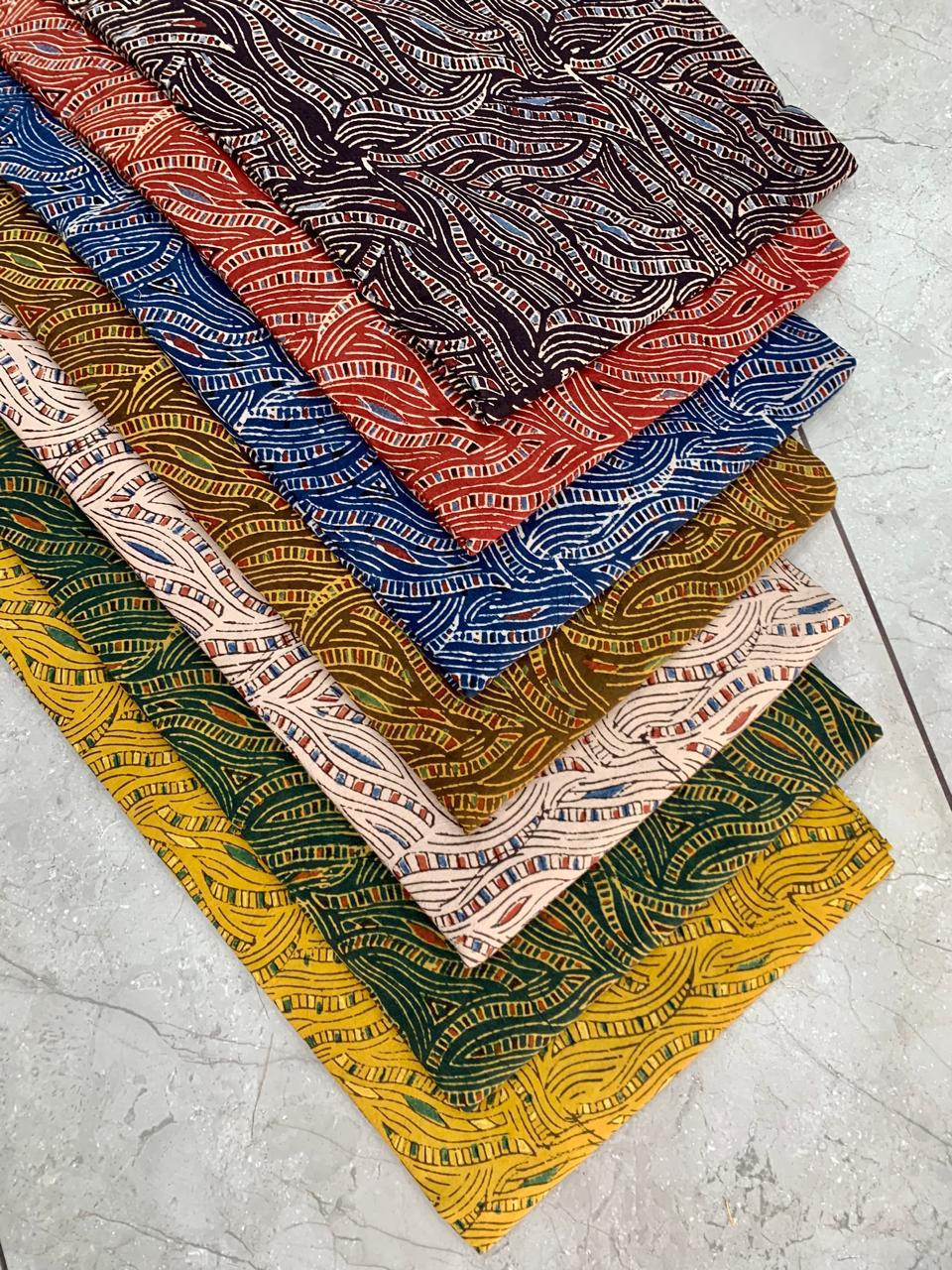Natural colour Ajrakh handblock printed pure cotton wholesale fabric using eco-friendly dyes by Fabtexs.